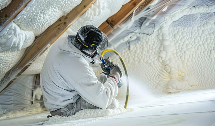 Spray foam insulation being applied in a home in Hampshire